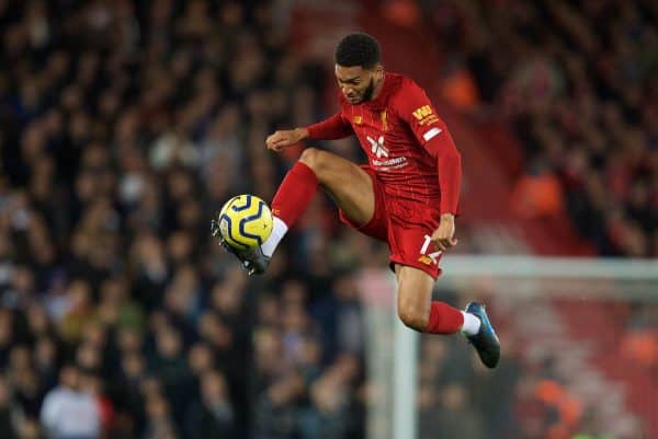 LIVERPOOL, ENGLAND - Sunday, October 27, 2019: Liverpool's Joe Gomez during the FA Premier League match between Liverpool FC and Tottenham Hotspur FC at Anfield. (Pic by David Rawcliffe/Propaganda)