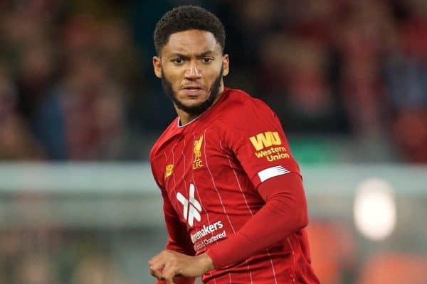 LIVERPOOL, ENGLAND - Sunday, October 27, 2019: Liverpool's Joe Gomez during the FA Premier League match between Liverpool FC and Tottenham Hotspur FC at Anfield. (Pic by David Rawcliffe/Propaganda)