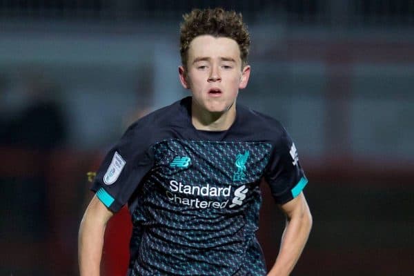 ACCRINGTON, ENGLAND - Tuesday, October 29, 2019: Liverpool's Tom Hill during the English Football League Trophy Northern Group B match between Accrington Stanley and Liverpool FC at the Crown Ground. (Pic by David Rawcliffe/Propaganda)