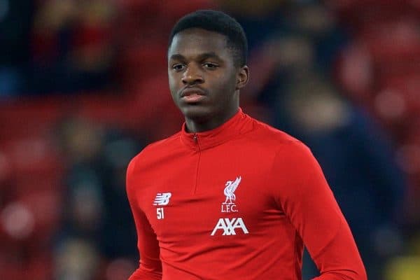 LIVERPOOL, ENGLAND - Wednesday, October 30, 2019: Liverpool's Billy Koumetio during the Football League Cup 4th Round match between Liverpool FC and Arsenal FC at Anfield. (Pic by David Rawcliffe/Propaganda)