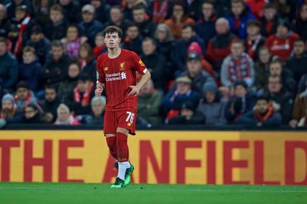 LIVERPOOL, ENGLAND - Wednesday, October 30, 2019: Liverpool's Neco Williams during the Football League Cup 4th Round match between Liverpool FC and Arsenal FC at Anfield. (Pic by David Rawcliffe/Propaganda)