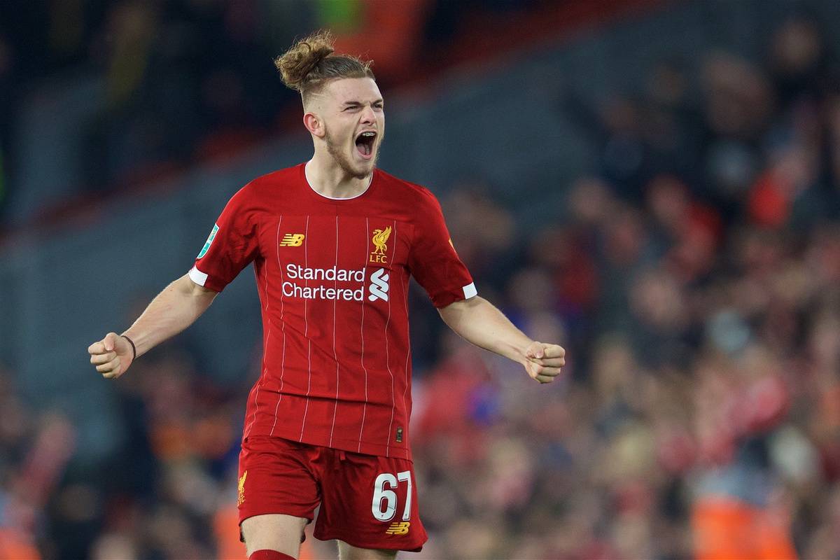 LIVERPOOL, ENGLAND - Wednesday, October 30, 2019: Liverpool's Harvey Elliott celebrates after the Football League Cup 4th Round match between Liverpool FC and Arsenal FC at Anfield. Liverpool won 5-4 on penalties after a 5-5 draw. (Pic by David Rawcliffe/Propaganda)