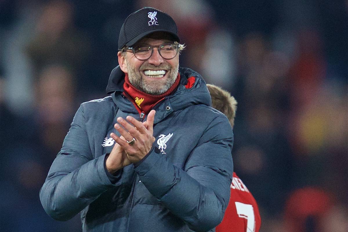 LIVERPOOL, ENGLAND - Wednesday, October 30, 2019: Liverpool's manager Jürgen Klopp celebrates after the Football League Cup 4th Round match between Liverpool FC and Arsenal FC at Anfield. Liverpool won 5-4 on penalties after a 5-5 draw. (Pic by David Rawcliffe/Propaganda)