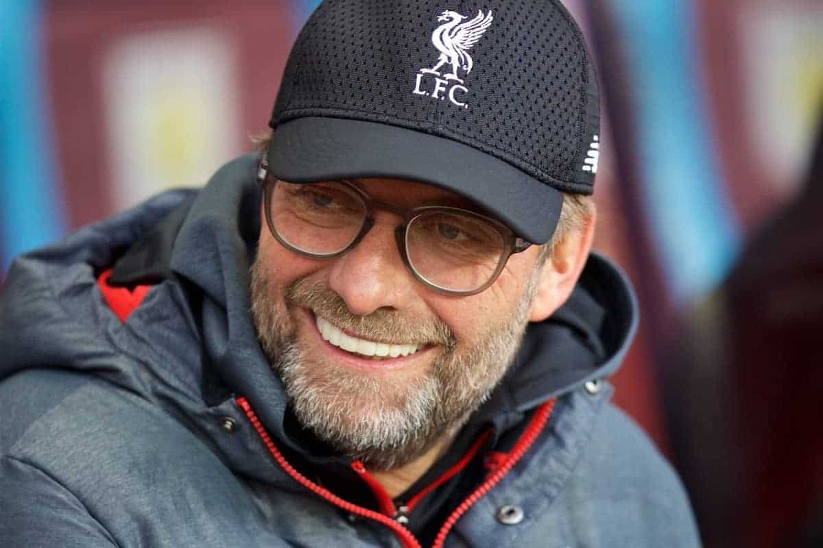 BIRMINGHAM, ENGLAND - Saturday, November 2, 2019: Liverpool's manager Jürgen Klopp before the FA Premier League match between Aston Villa FC and Liverpool FC at Villa Park. (Pic by David Rawcliffe/Propaganda)