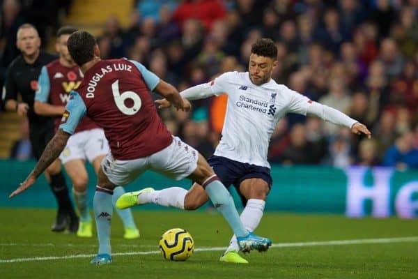 BIRMINGHAM, ENGLAND - Saturday, November 2, 2019: Liverpool's substitute Alex Oxlade-Chamberlain shoots during the FA Premier League match between Aston Villa FC and Liverpool FC at Villa Park. (Pic by David Rawcliffe/Propaganda)