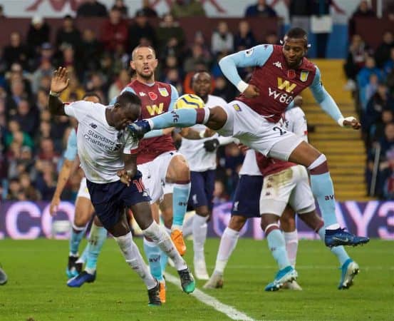 BIRMINGHAM, ENGLAND - Saturday, November 2, 2019: Liverpool's Sadio Mané scores the winning second goal in injury time during the FA Premier League match between Aston Villa FC and Liverpool FC at Villa Park. Liverpool won 2-1. (Pic by David Rawcliffe/Propaganda)