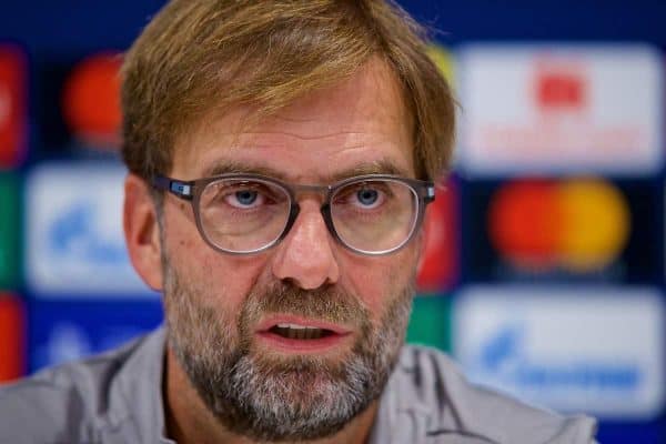 LIVERPOOL, ENGLAND - Monday, November 4, 2019: Liverpool's manager Jürgen Klopp during a press conference at Anfield ahead of the UEFA Champions League Group E match between Liverpool FC and KRC Genk. (Pic by David Rawcliffe/Propaganda)