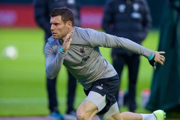 LIVERPOOL, ENGLAND - Monday, November 4, 2019: Liverpool's James Milner during a training session at Melwood Training Ground ahead of the UEFA Champions League Group E match between Liverpool FC and KRC Genk. (Pic by David Rawcliffe/Propaganda)