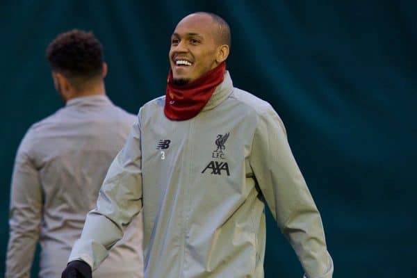 LIVERPOOL, ENGLAND - Monday, November 4, 2019: Liverpool's Fabio Henrique Tavares 'Fabinho' during a training session at Melwood Training Ground ahead of the UEFA Champions League Group E match between Liverpool FC and KRC Genk. (Pic by David Rawcliffe/Propaganda)