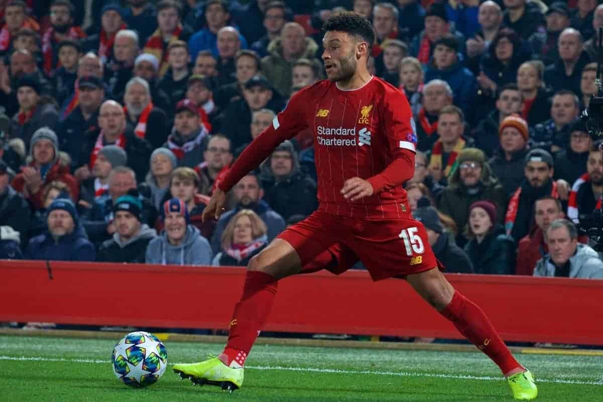 LIVERPOOL, ENGLAND - Tuesday, November 5, 2019: Liverpool's Alex Oxlade-Chamberlain during the UEFA Champions League Group E match between Liverpool FC and KRC Genk at Anfield. (Pic by Laura Malkin/Propaganda)