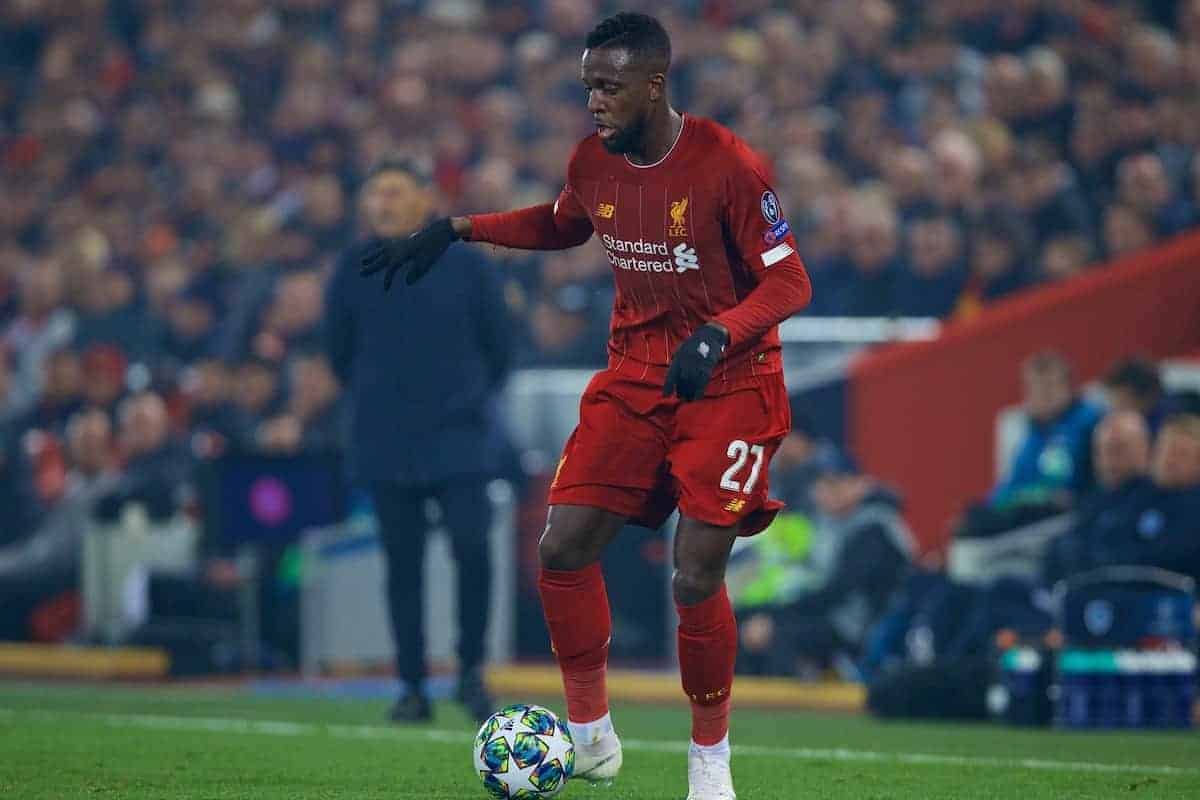 LIVERPOOL, ENGLAND - Tuesday, November 5, 2019: Liverpool's Divock Origi during the UEFA Champions League Group E match between Liverpool FC and KRC Genk at Anfield. (Pic by Laura Malkin/Propaganda)