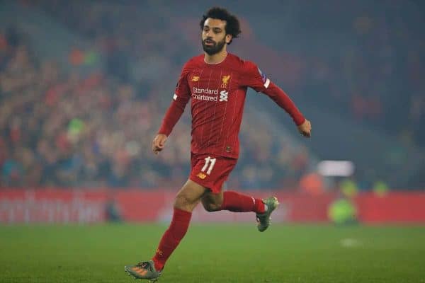 LIVERPOOL, ENGLAND - Tuesday, November 5, 2019: Liverpool's Mohamed Salah during the UEFA Champions League Group E match between Liverpool FC and KRC Genk at Anfield. (Pic by Laura Malkin/Propaganda)