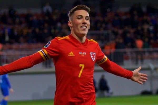 BAKU, AZERBAIJAN - Saturday, November 16, 2019: Wales' Harry Wilson celebrates scoring the second goal during the UEFA Euro 2020 Qualifying Group E match between Azerbaijan and Wales at the Bakcell Arena. (Pic by David Rawcliffe/Propaganda)