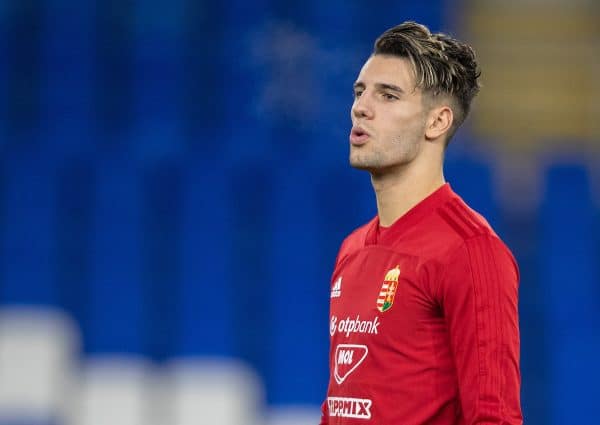 CARDIFF, WALES - Monday, November 18, 2019: Hungary's Dominik Szoboszlai during a training session at the Cardiff City Stadium ahead of the final UEFA Euro 2020 Qualifying Group E match between Wales and Hungary. (Pic by David Rawcliffe/Propaganda)
