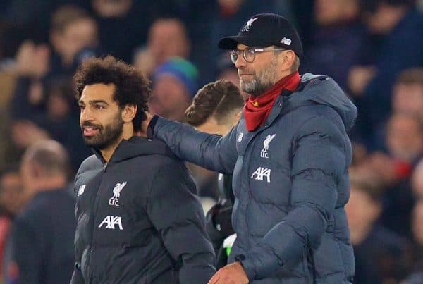 LONDON, ENGLAND - Saturday, November 23, 2019: Liverpool's manager Jürgen Klopp (R) and Mohamed Salah celebrate after the FA Premier League match between Crystal Palace and Liverpool FC at Selhurst Park. Liverpool won 2-1. (Pic by David Rawcliffe/Propaganda)