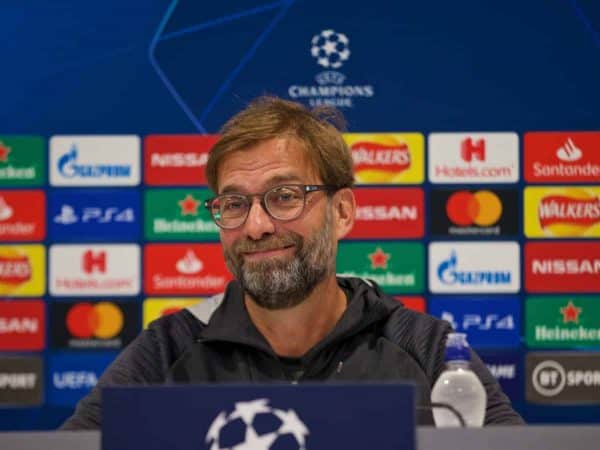 LIVERPOOL, ENGLAND - Tuesday, November 26, 2019: Liverpool's manager Jürgen Klopp during a press conference at Anfield ahead of the UEFA Champions League Group E match between Liverpool FC and SSC Napoli. (Pic by David Rawcliffe/Propaganda)