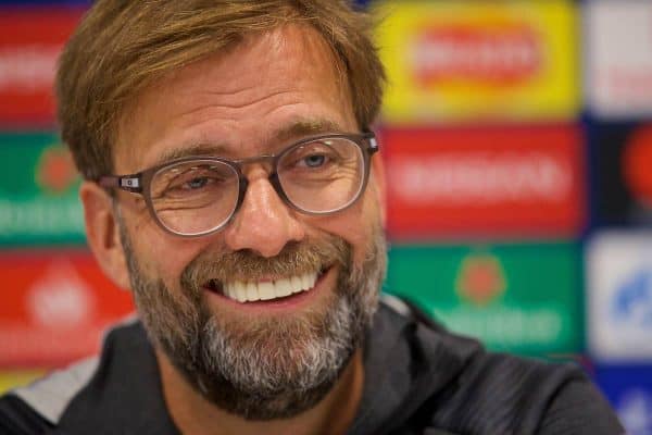 LIVERPOOL, ENGLAND - Tuesday, November 26, 2019: Liverpool's manager Jürgen Klopp during a press conference at Anfield ahead of the UEFA Champions League Group E match between Liverpool FC and SSC Napoli. (Pic by David Rawcliffe/Propaganda)