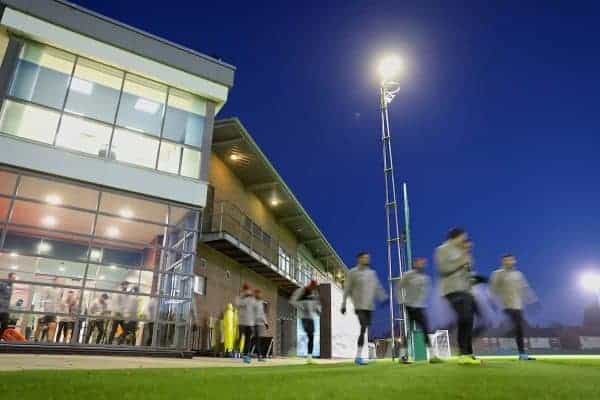 LIVERPOOL, ENGLAND - Tuesday, November 26, 2019: Liverpool players walk out before a training session at Melwood Training Ground ahead of the UEFA Champions League Group E match between Liverpool FC and SSC Napoli. (Pic by David Rawcliffe/Propaganda)