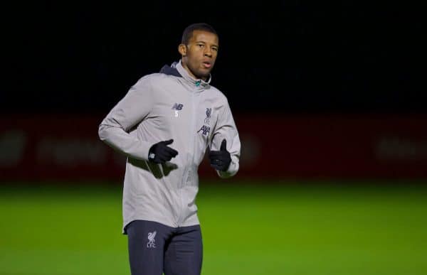 LIVERPOOL, ENGLAND - Tuesday, November 26, 2019: Liverpool's Georginio Wijnaldum during a training session at Melwood Training Ground ahead of the UEFA Champions League Group E match between Liverpool FC and SSC Napoli. (Pic by David Rawcliffe/Propaganda)