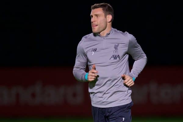 LIVERPOOL, ENGLAND - Tuesday, November 26, 2019: Liverpool's James Milner during a training session at Melwood Training Ground ahead of the UEFA Champions League Group E match between Liverpool FC and SSC Napoli. (Pic by David Rawcliffe/Propaganda)