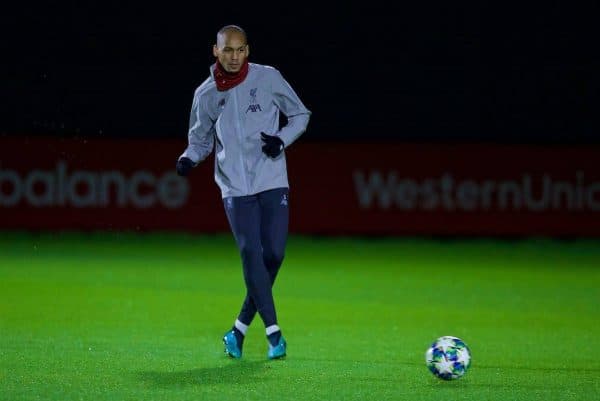 LIVERPOOL, ENGLAND - Tuesday, November 26, 2019: Liverpool's Fabio Henrique Tavares 'Fabinho' during a training session at Melwood Training Ground ahead of the UEFA Champions League Group E match between Liverpool FC and SSC Napoli. (Pic by David Rawcliffe/Propaganda)