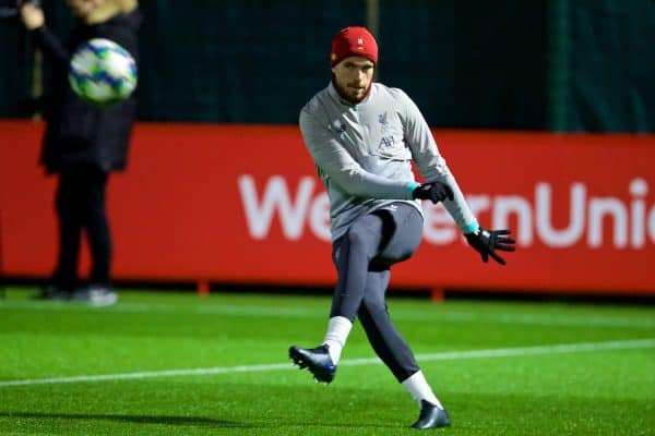 LIVERPOOL, ENGLAND - Tuesday, November 26, 2019: Liverpool's captain Jordan Henderson during a training session at Melwood Training Ground ahead of the UEFA Champions League Group E match between Liverpool FC and SSC Napoli. (Pic by David Rawcliffe/Propaganda)