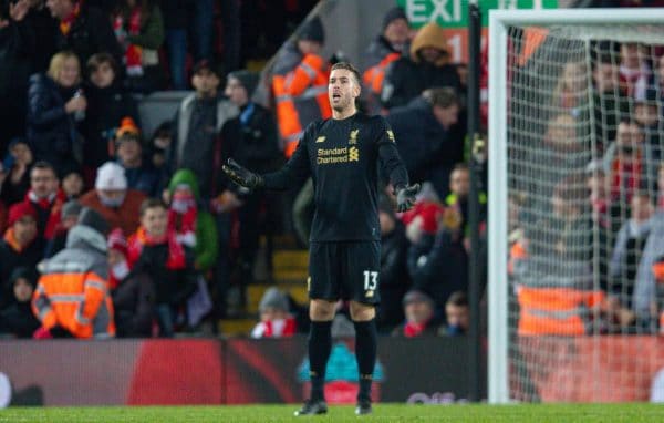 LIVERPOOL, ENGLAND - Saturday, November 30, 2019: Liverpool's substitute goalkeeper Adrián San Miguel del Castillo reacts after Brighton & Hove Albion score their first goal seconds after he came on following a red card for Alisson Becker during the FA Premier League match between Liverpool FC and Brighton & Hove Albion FC at Anfield. (Pic by David Rawcliffe/Propaganda)