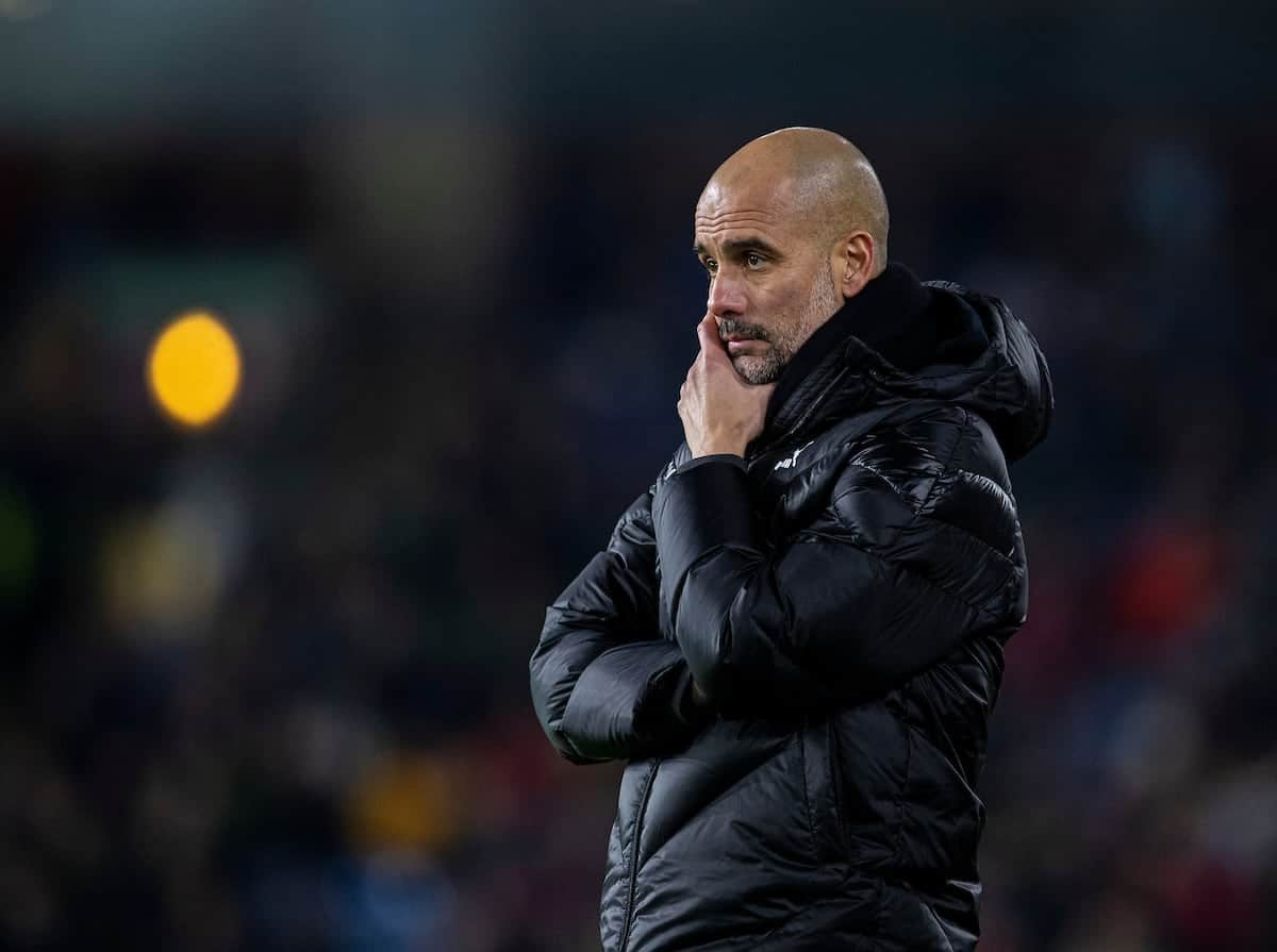 BURNLEY, ENGLAND - Tuesday, December 3, 2019: Manchester City's manager Pep Guardiola during the FA Premier League match between Burnley FC and Manchester City FC at Turf Moor. (Pic by David Rawcliffe/Propaganda)
