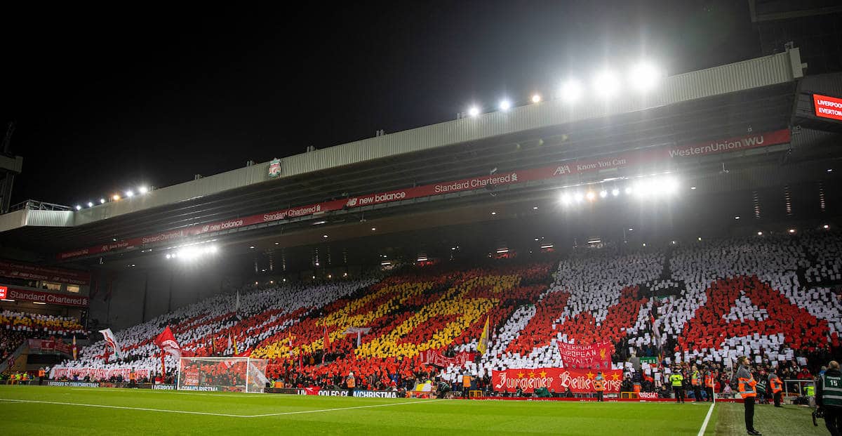 LIVERPOOL, ENGLAND - Wednesday, December 4, 2019: Liverpool supporters mosaic tribute to the 96 victims of the Hillsborough Stadium Disaster before the FA Premier League match between Liverpool FC and Everton FC, the 234th Merseyside Derby, at Anfield. (Pic by David Rawcliffe/Propaganda)