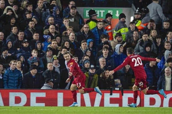 LIVERPOOL, ENGLAND - Wednesday, December 4, 2019: Liverpools Xherdan Shaqiri celebrates scoring the second goal during the FA Premier League match between Liverpool FC and Everton FC, the 234th Merseyside Derby, at Anfield. (Pic by David Rawcliffe/Propaganda)