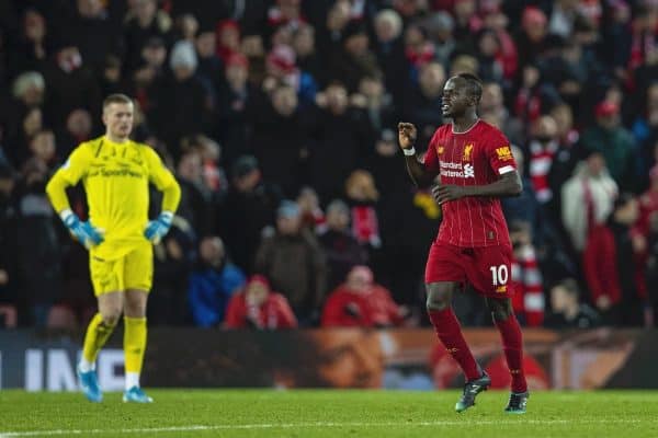 LIVERPOOL, ENGLAND - Wednesday, December 4, 2019: Liverpools Sadio Mané celebrates scoring the fourth goal during the FA Premier League match between Liverpool FC and Everton FC, the 234th Merseyside Derby, at Anfield. (Pic by David Rawcliffe/Propaganda)