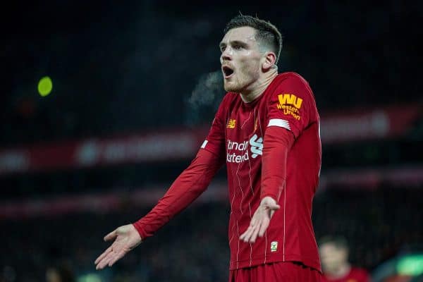 LIVERPOOL, ENGLAND - Wednesday, December 4, 2019: Liverpool's Andy Robertson during the FA Premier League match between Liverpool FC and Everton FC, the 234th Merseyside Derby, at Anfield. (Pic by David Rawcliffe/Propaganda)