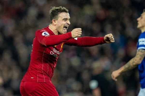 LIVERPOOL, ENGLAND - Wednesday, December 4, 2019: Liverpool's Xherdan Shaqiri during the FA Premier League match between Liverpool FC and Everton FC, the 234th Merseyside Derby, at Anfield. (Pic by David Rawcliffe/Propaganda)