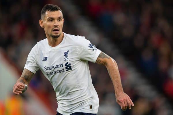 BOURNEMOUTH, ENGLAND - Saturday, December 7, 2019: Liverpool's Dejan Lovren during the FA Premier League match between AFC Bournemouth and Liverpool FC at the Vitality Stadium. (Pic by David Rawcliffe/Propaganda)