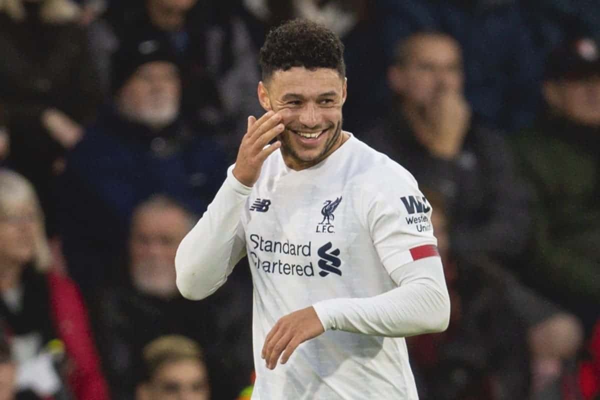 BOURNEMOUTH, ENGLAND - Saturday, December 7, 2019: Liverpool's Alex Oxlade-Chamberlain celebrates scoring the first goal during the FA Premier League match between AFC Bournemouth and Liverpool FC at the Vitality Stadium. (Pic by David Rawcliffe/Propaganda)