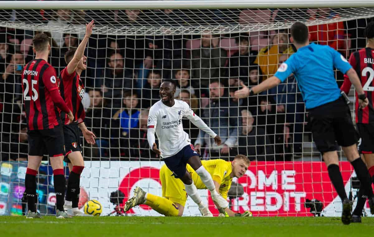 BOURNEMOUTH, ENGLAND - Saturday, December 7, 2019: Liverpool's Naby Keita celebrates scoring the second goal during the FA Premier League match between AFC Bournemouth and Liverpool FC at the Vitality Stadium. (Pic by David Rawcliffe/Propaganda)