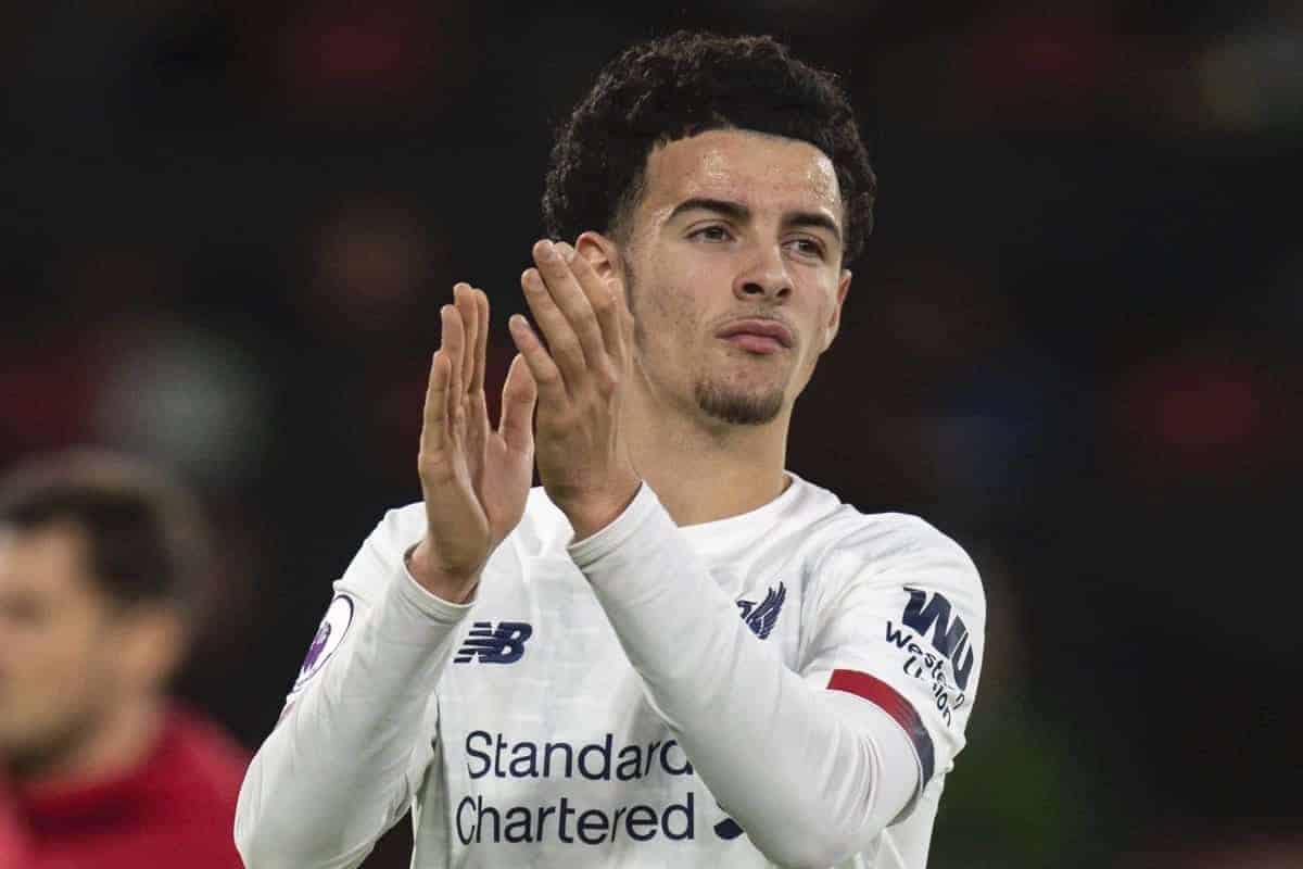 BOURNEMOUTH, ENGLAND - Saturday, December 7, 2019: Liverpool's Curtis Jones celebrates after the FA Premier League match between AFC Bournemouth and Liverpool FC at the Vitality Stadium. Liverpool won 3-0. (Pic by David Rawcliffe/Propaganda)