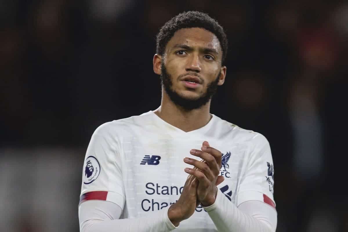 BOURNEMOUTH, ENGLAND - Saturday, December 7, 2019: Liverpool's Joe Gomez celebrates after the FA Premier League match between AFC Bournemouth and Liverpool FC at the Vitality Stadium. Liverpool won 3-0. (Pic by David Rawcliffe/Propaganda)