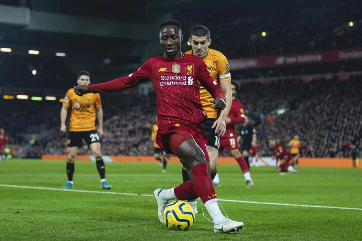 LIVERPOOL, ENGLAND - Sunday, December 29, 2019: Liverpool's Naby Keita during the FA Premier League match between Liverpool FC and Wolverhampton Wanderers FC at Anfield. (Pic by Richard Roberts/Propaganda)