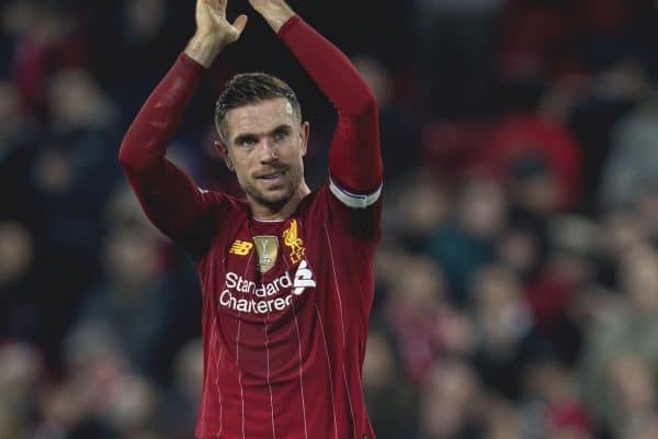 LIVERPOOL, ENGLAND - Sunday, December 29, 2019: Liverpool's captain Jordan Henderson after the FA Premier League match between Liverpool FC and Wolverhampton Wanderers FC at Anfield. Liverpool won 1-0. (Pic by David Rawcliffe/Propaganda)