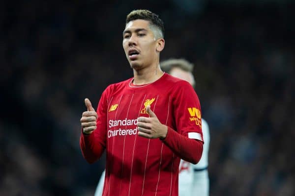 LONDON, ENGLAND - Saturday, January 11, 2020: Liverpool's Roberto Firmino during the FA Premier League match between Tottenham Hotspur FC and Liverpool FC at the Tottenham Hotspur Stadium. (Pic by David Rawcliffe/Propaganda)