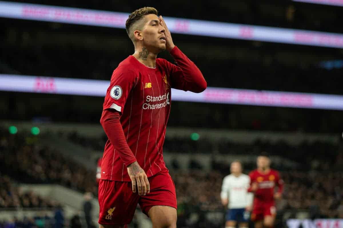 LONDON, ENGLAND - Saturday, January 11, 2020: Liverpool's Roberto Firmino during the FA Premier League match between Tottenham Hotspur FC and Liverpool FC at the Tottenham Hotspur Stadium. (Pic by David Rawcliffe/Propaganda)