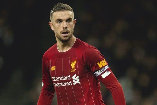 LONDON, ENGLAND - Saturday, January 11, 2020: Liverpool's captain Jordan Henderson during the FA Premier League match between Tottenham Hotspur FC and Liverpool FC at the Tottenham Hotspur Stadium. (Pic by David Rawcliffe/Propaganda)