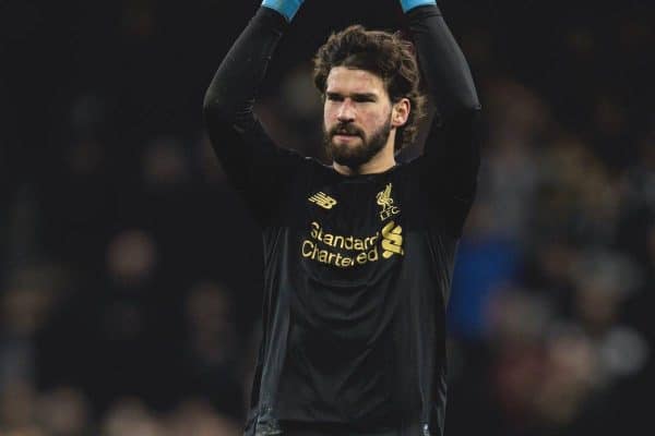 LONDON, ENGLAND - Saturday, January 11, 2020: Liverpool's goalkeeper Alisson Becker celebrates after the FA Premier League match between Tottenham Hotspur FC and Liverpool FC at the Tottenham Hotspur Stadium. Liverpool won 1-0. (Pic by David Rawcliffe/Propaganda)