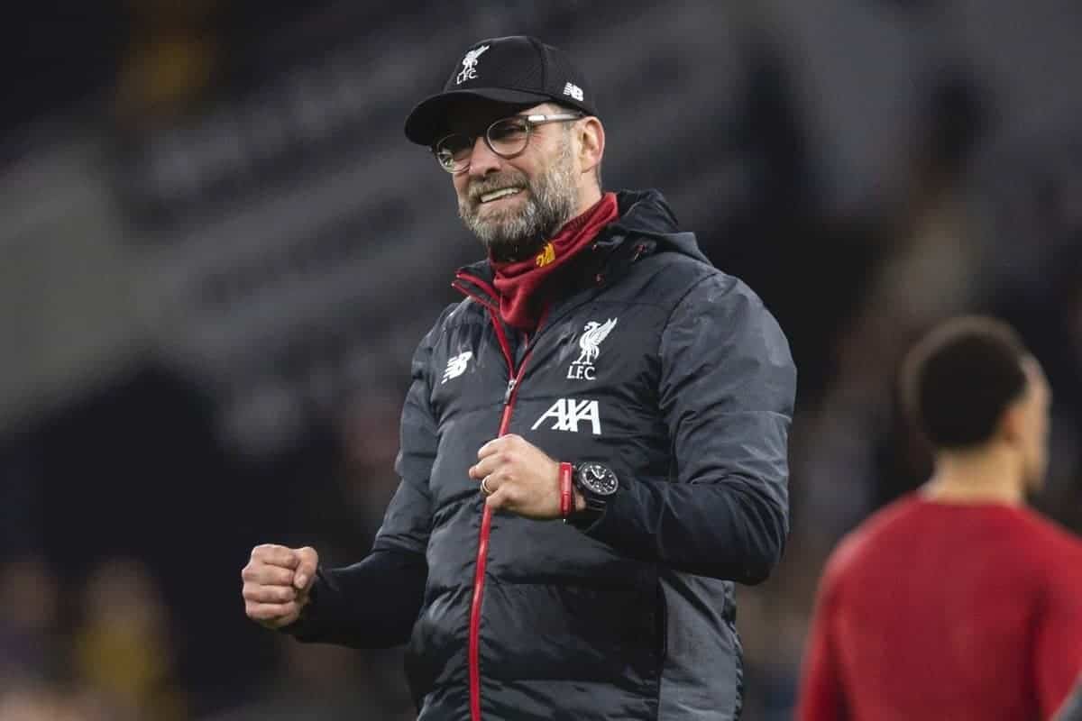 LONDON, ENGLAND - Saturday, January 11, 2020: Liverpool's manager Jürgen Klopp celebrates after the FA Premier League match between Tottenham Hotspur FC and Liverpool FC at the Tottenham Hotspur Stadium. Liverpool won 1-0. (Pic by David Rawcliffe/Propaganda)