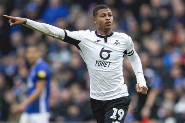 CARDIFF, WALES - Sunday, January 12, 2020: Swansea City's Rhian Brewster during the Football League Championship match between Cardiff City FC and Swansea City FC at the Cardiff City Stadium. (Pic by David Rawcliffe/Propaganda)