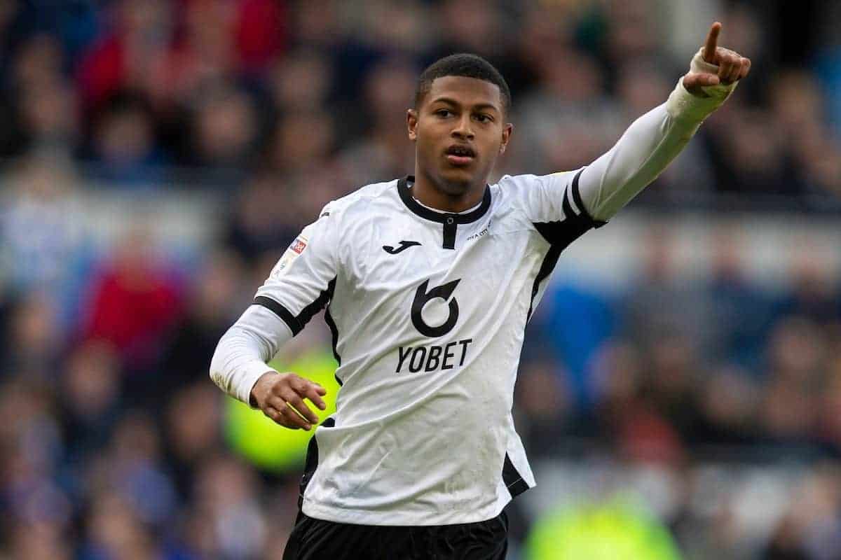 CARDIFF, WALES - Sunday, January 12, 2020: Swansea City's Rhian Brewster during the Football League Championship match between Cardiff City FC and Swansea City FC at the Cardiff City Stadium. (Pic by David Rawcliffe/Propaganda)