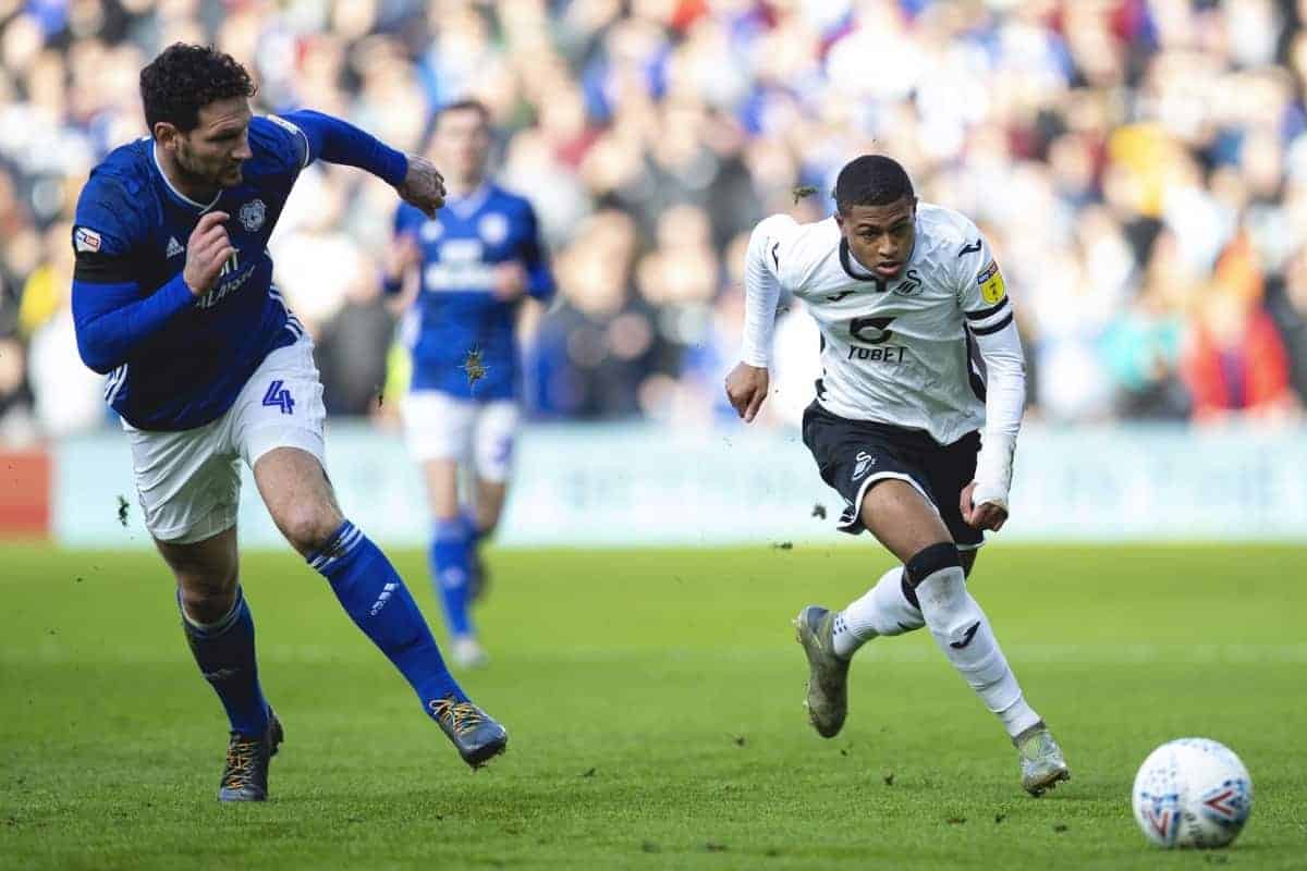 CARDIFF, WALES - Sunday, January 12, 2020: Swansea City's Rhian Brewster during the Football League Championship match between Cardiff City FC and Swansea City FC at the Cardiff City Stadium. (Pic by David Rawcliffe/Propaganda)