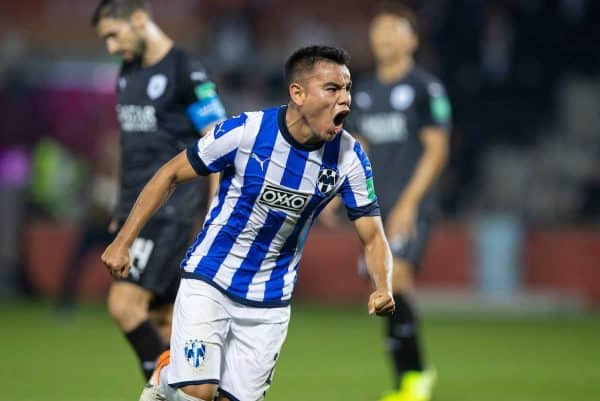 DOHA, QATAR - Saturday, December 14, 2019: CF Monterrey's Carlos Rodriguez celebrates scoring the third goal during the FIFA Club World Cup 2nd Round match between C.F. Monterrey and Al-Sadd Sports Club at the Jassim Bin Hamad Stadium. CF Monterrey won 3-2. (Pic by David Rawcliffe/Propaganda)