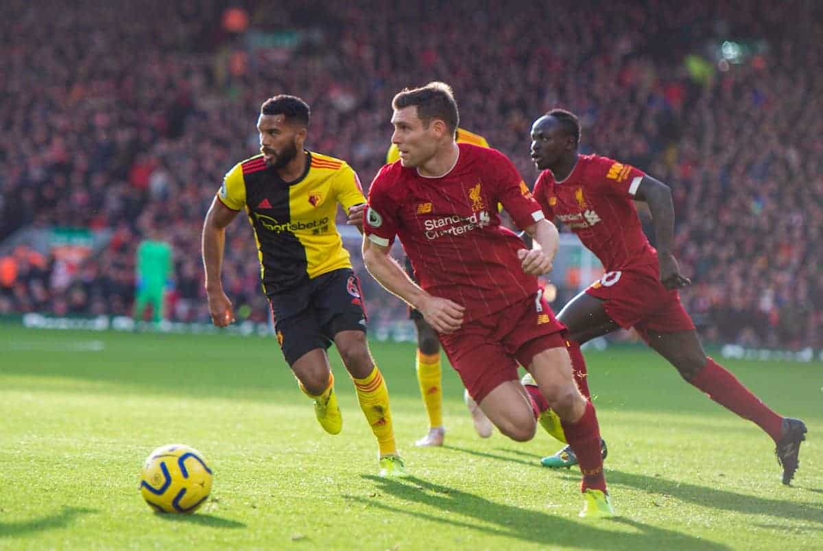 LIVERPOOL, ENGLAND - Saturday, December 14, 2019: Liverpool's James Milner during the FA Premier League match between Liverpool FC and Watford FC at Anfield. (Pic by Richard Roberts/Propaganda)